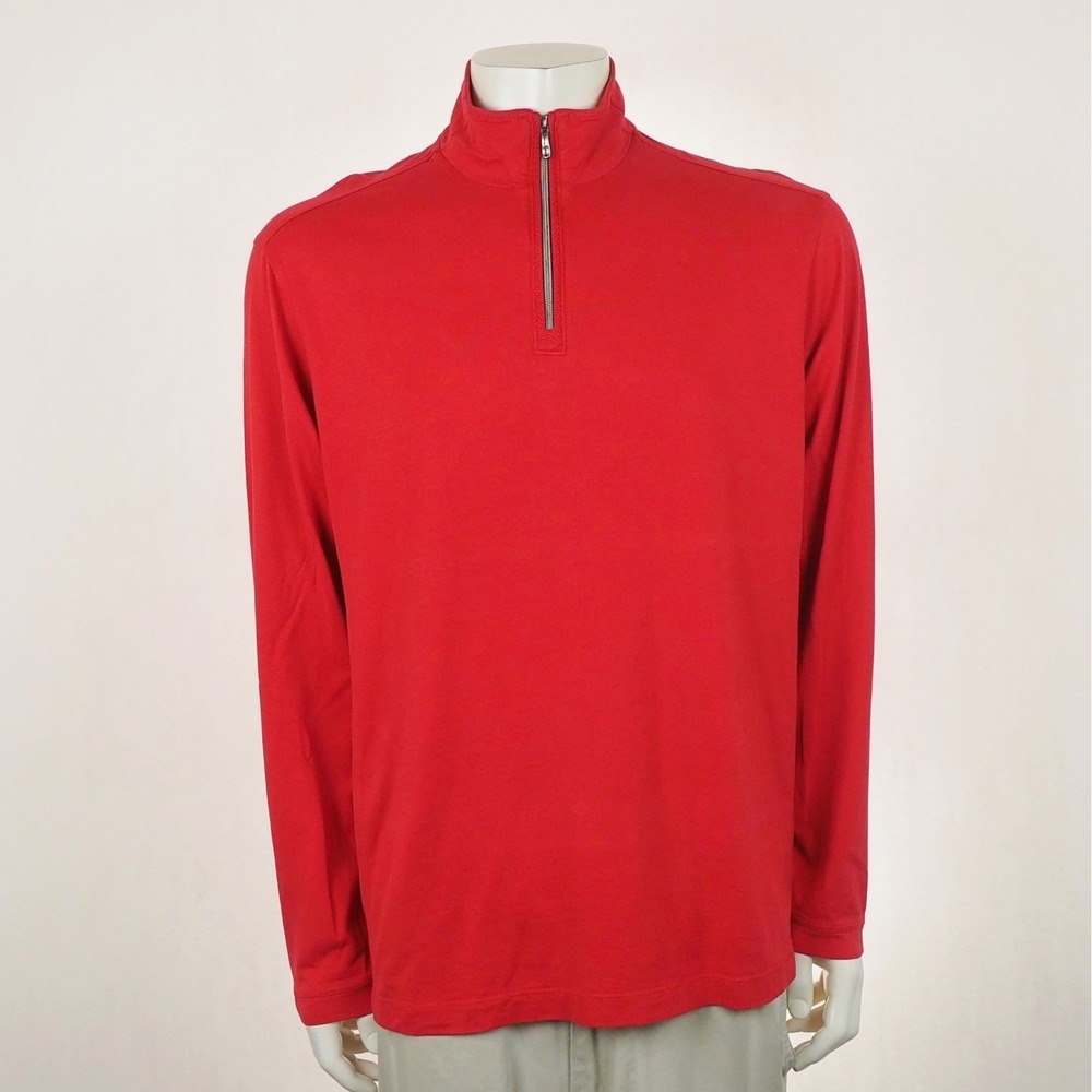 Tommy Bahama Pullover 1/4-Zip Tee Shirt Mens Large Red Mock Pima Cotton Blend
